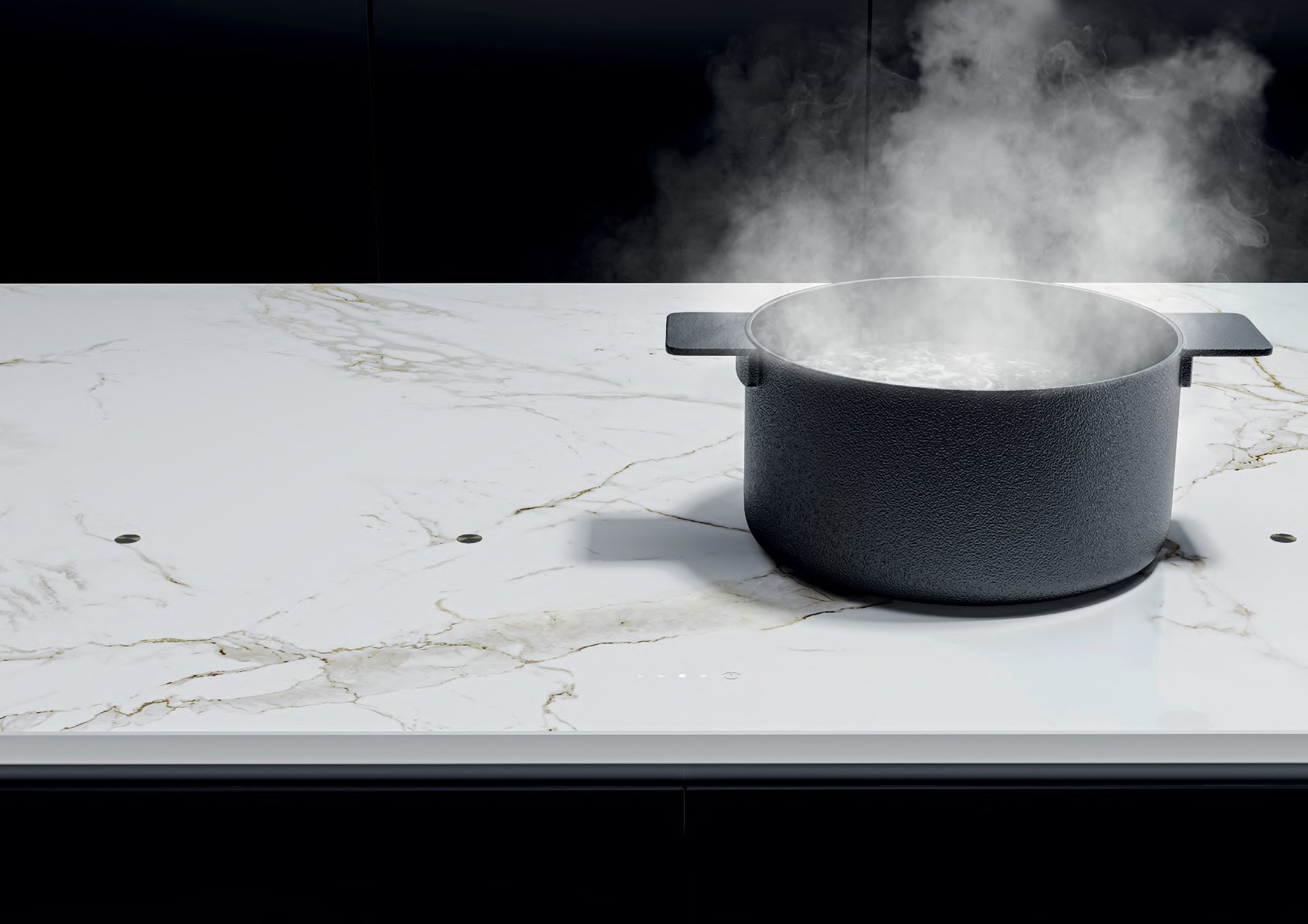 Novy &mdash; encimera de inducci&oacute;n con olla al vapor sobre m&aacute;rmol