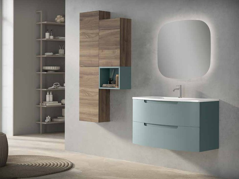 Mueble curvo Sergio Luppi Kaly en azul verdoso